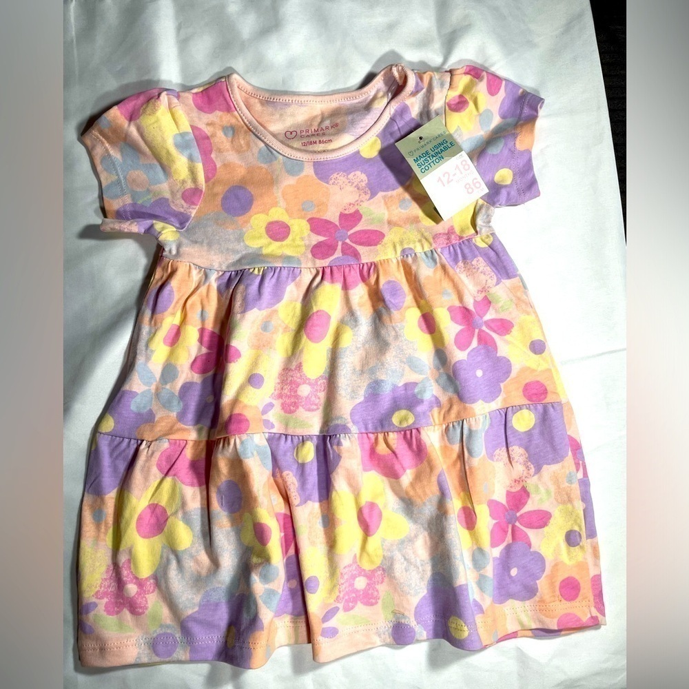 Primark Toddler Girls Dress 2 Pack Scoop Neck Short Sleeve Sundress Sz 12-18M - Picture 2 of 9